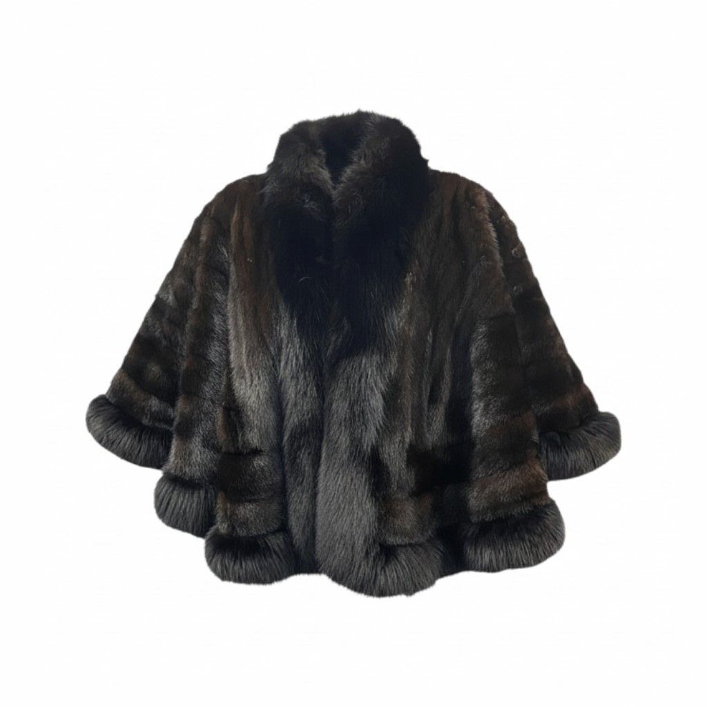 80e13 ミンク × フォックス サークルファーポンチョ ケープ ダークブラウン 本毛皮 MINK × FOX FUR 毛並み◎ 希少デザインt18r没有明显的损伤或污渍