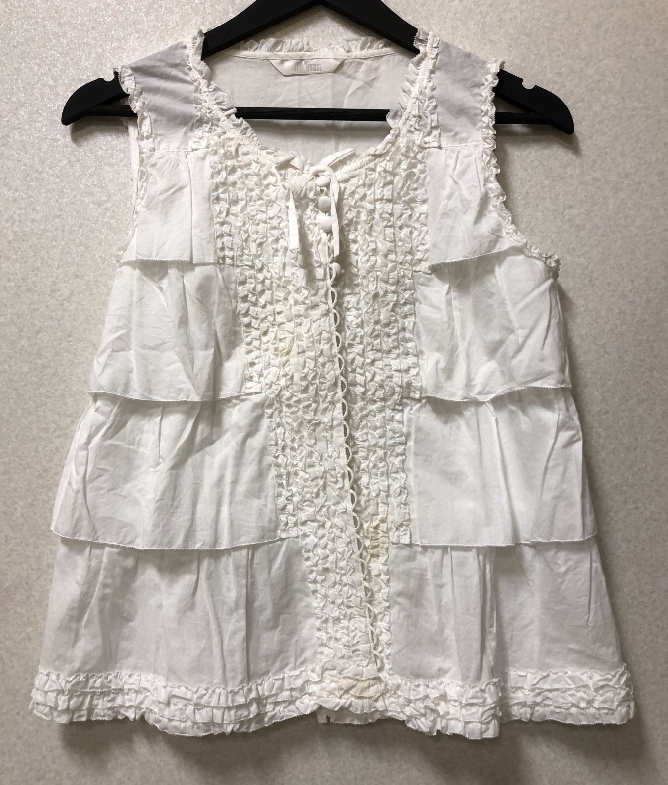 D1041 訳有り ピンクハウス フリルティアードチュニック タグ付き 白 267082621PINK HOUSE;接近未使用