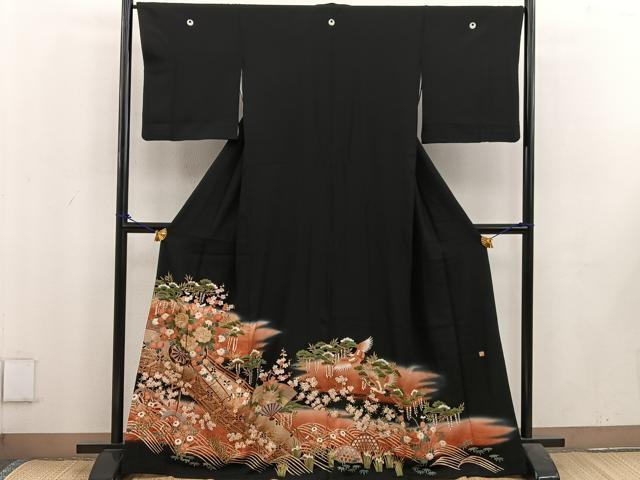 平和屋着物■豪華黒留袖　作家物　駒刺繍　渡橋花車文　暈し染め　金彩　正絹　逸品　BAAU7490mz