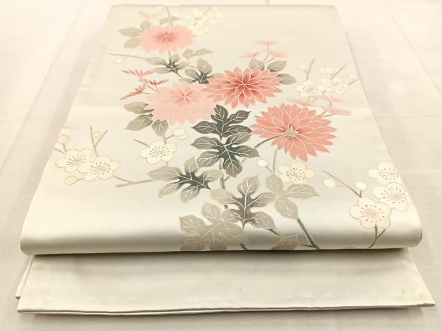平和屋着物◎太鼓柄袋帯　作家物　手描き　枝花文　正絹　逸品　BAAU9241yc