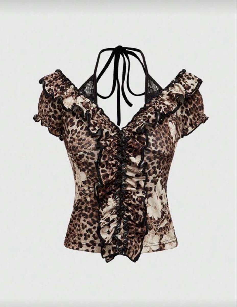 レオパード柄 フリル ホルターネック トップス キャミソール二手;物流保障;没有明显的损伤或污渍