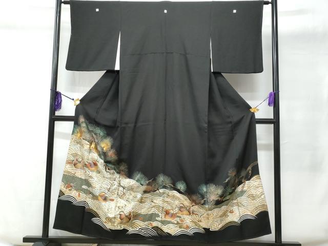 平和屋着物■豪華黒留袖　駒刺繍　立波鴛鴦松文　金銀彩　正絹　逸品　CABC8907fb