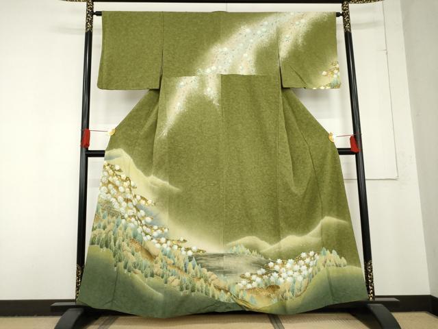 平和屋着物●訪問着　絞り　樹林風景花文　暈し染め　金彩　正絹　逸品　AABD6207cs