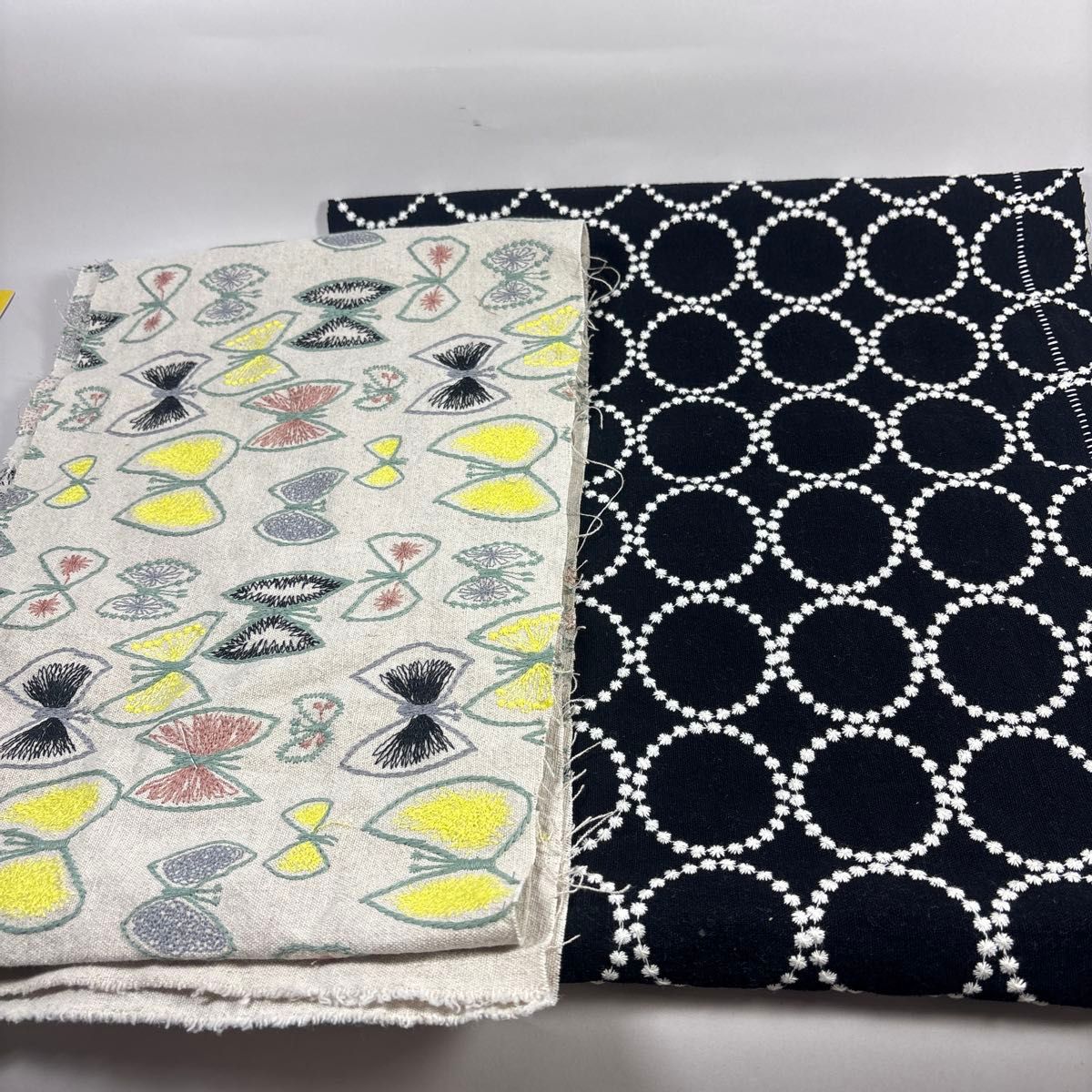 刺繍生地 中厚リネン タンバリン135×30 蝶々135×20訳あり 14番二手;物流保障;未使用