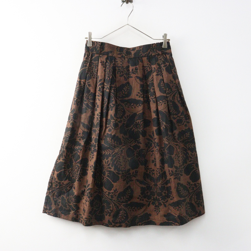 新品 マーガレットハウエル MARGARET HOWELL DAMASK COTTON LINEN TWILL SKIRT ダマスクプリントスカート 1 ブラウン┃【2400014931174】