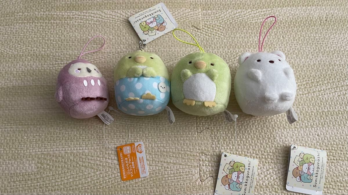 すみっコぐらし ゴムひも、ボールチェーンマスコット 4個セット ぬいぐるみ二手;物流保障;未使用