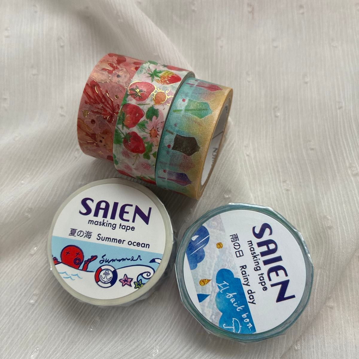 SAIEN カミイソマスキングテープ 5個セット 夏の海 雨の日 いちご柄B二手;物流保障;没有明显的损伤或污渍