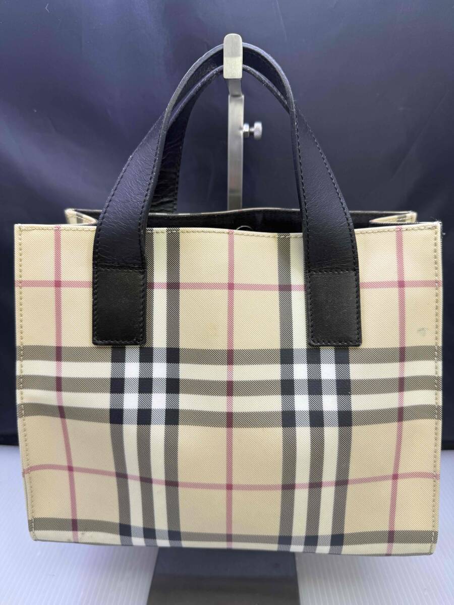 BURBERRY■バーバリーロンドン バーバリーチェック レディース バッグ ハンド バッグ PVC×レザー ノバチェック ベージュ系 ■中古品