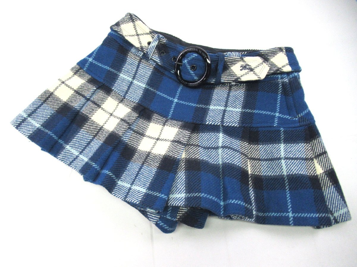 【送900円】907　BURBERRY BLUE LABEL　バーバリーブルーレーベル　チェック柄キュロット　ショートパンツ　プリーツスカート風　ブルー 36
