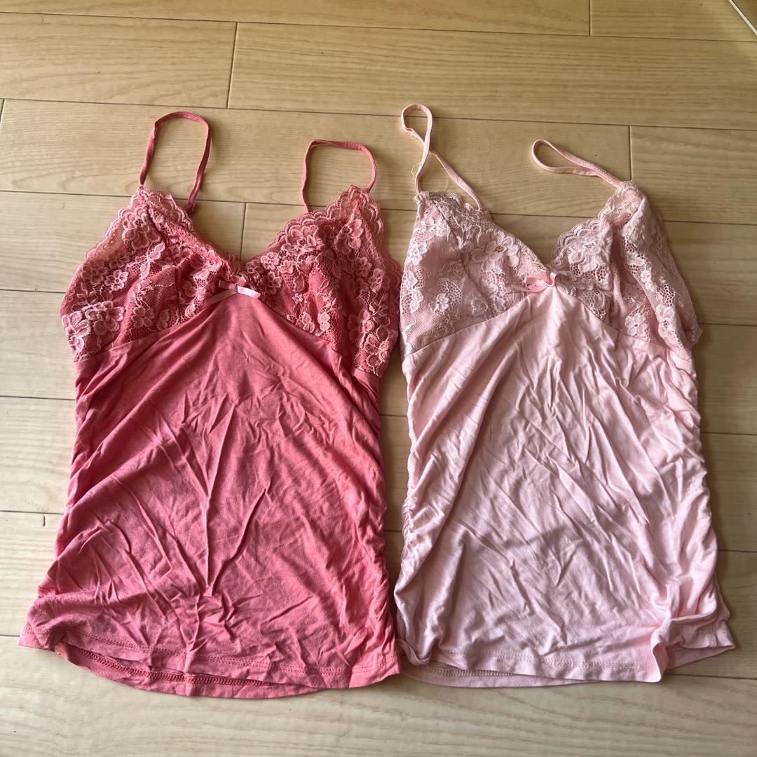 ピンク レース付きキャミソール 2点セット
