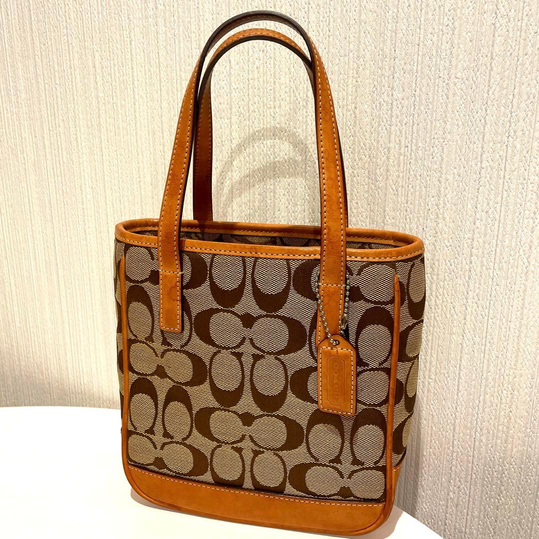 COACH コーチ シグネチャー柄 キャンバス レザーミニトート バッグ y2k