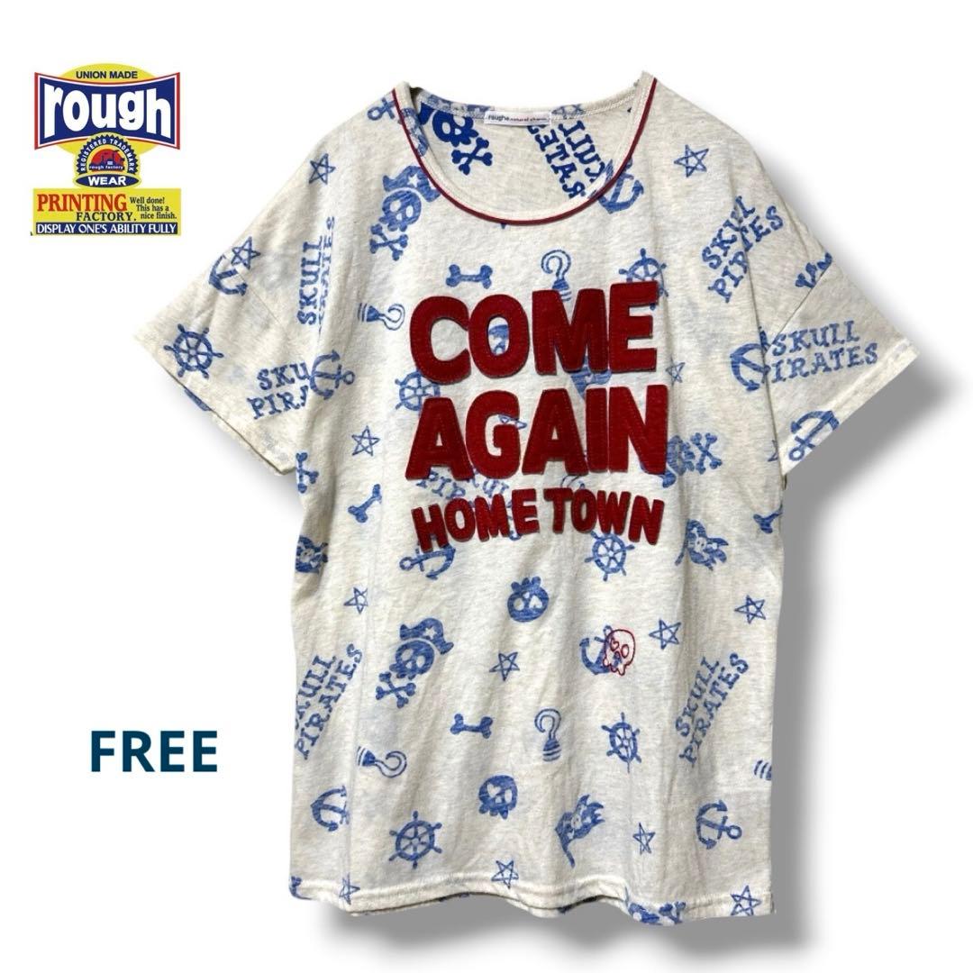 rough ラフ　刺繍Tシャツ　アップリケ　ドクロ　FREE