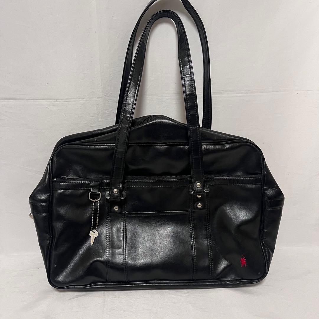 ラルフローレン スクバ スクールバッグ ブラック　刺繍　通学鞄　レザーラルフローレン;没有明显的损伤或污渍