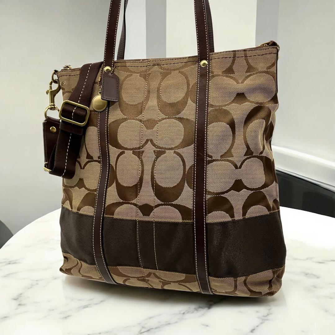 コーチ　シグネチャー　キャンバス　レザー　￼2way ショルダー　11100COACH;有些许损伤或污渍