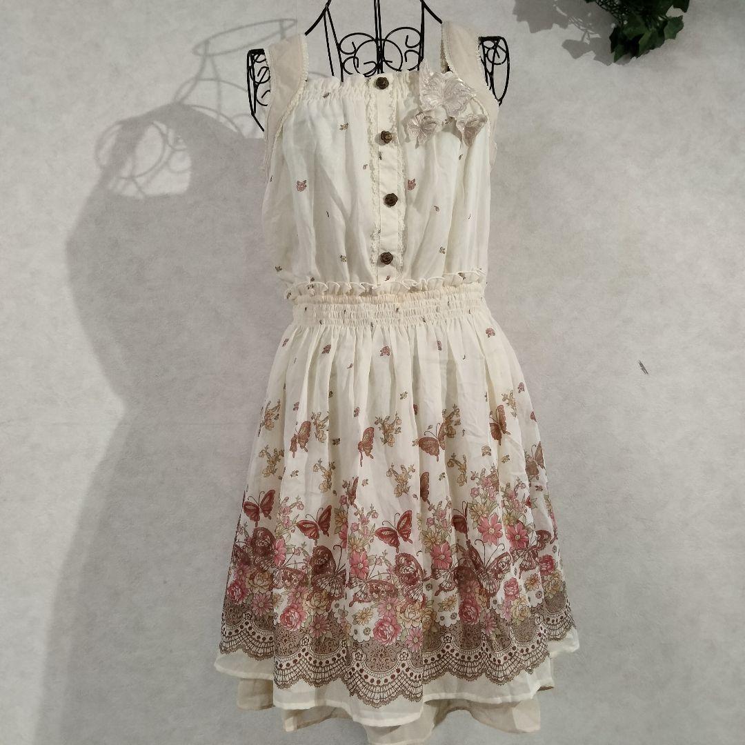 axesfemme 花柄 バタフライ×ブーケモチーフ ノースリーブ ワンピースaxes femme;没有明显的损伤或污渍
