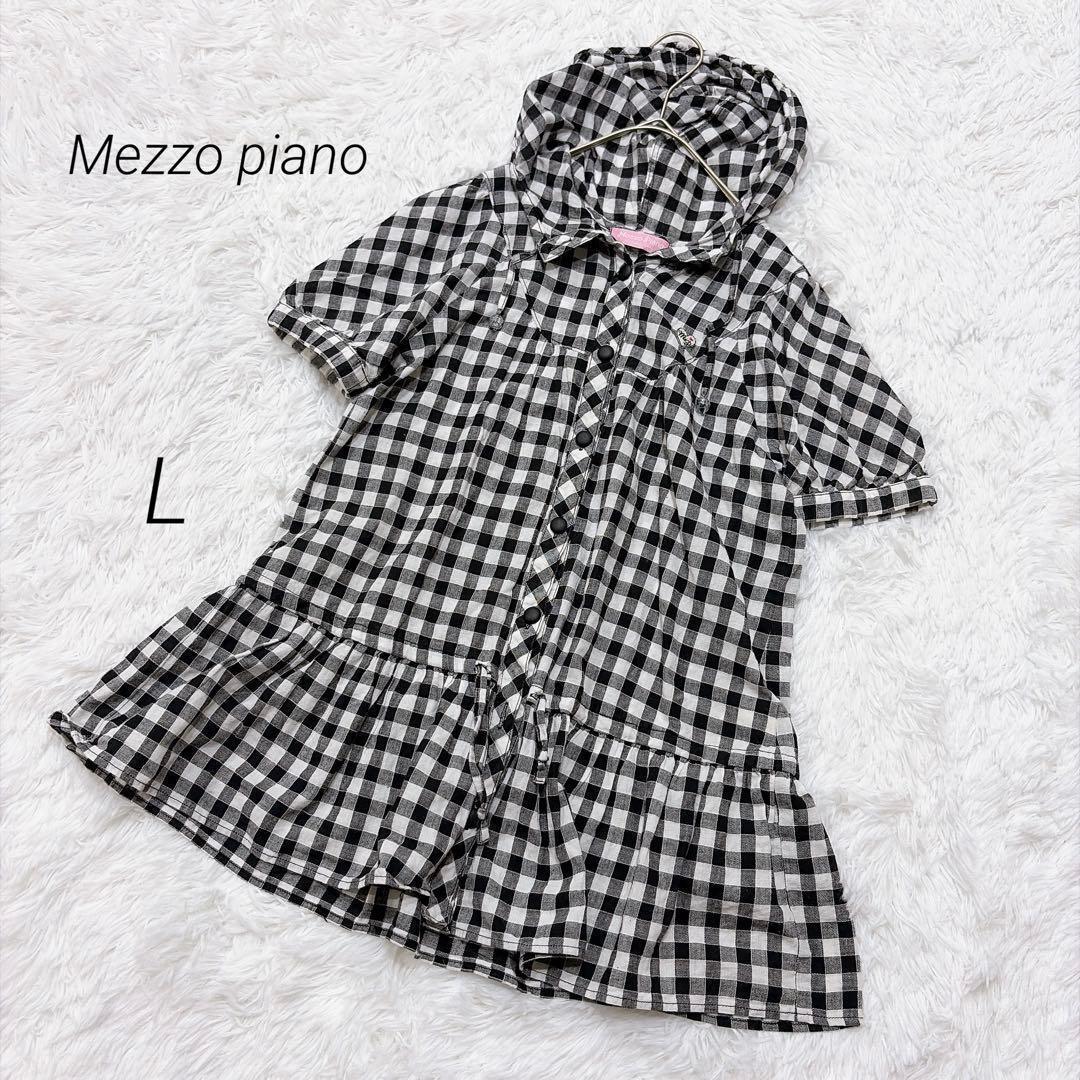 メゾピアノ 半袖ワンピース ギンガムチェック フード 可愛い コットン Lmezzo piano;没有明显的损伤或污渍