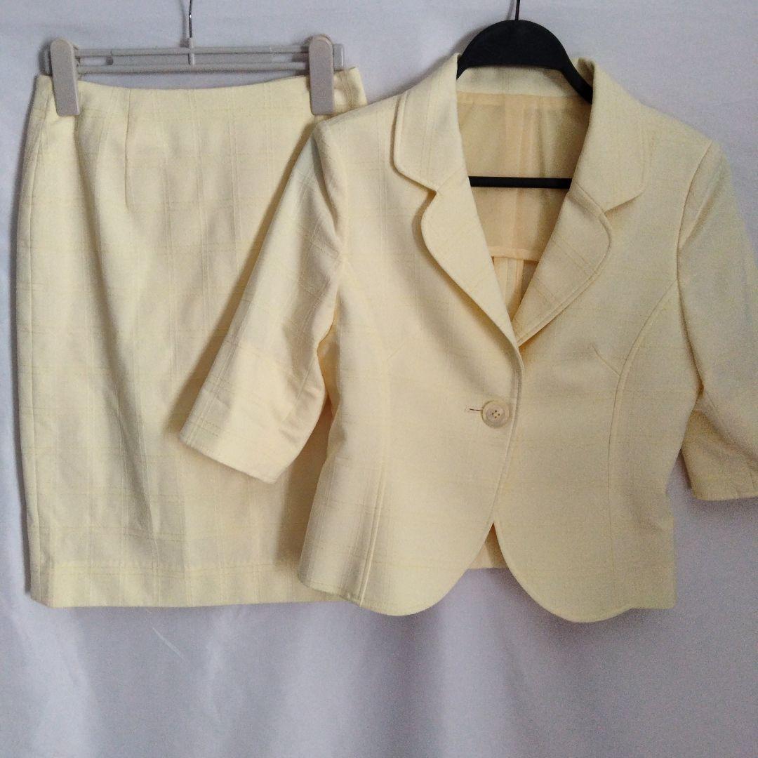 セットアップ　レディース　スカートスーツ　日本製　春夏　イエロー　綺麗めマギー;没有明显的损伤或污渍