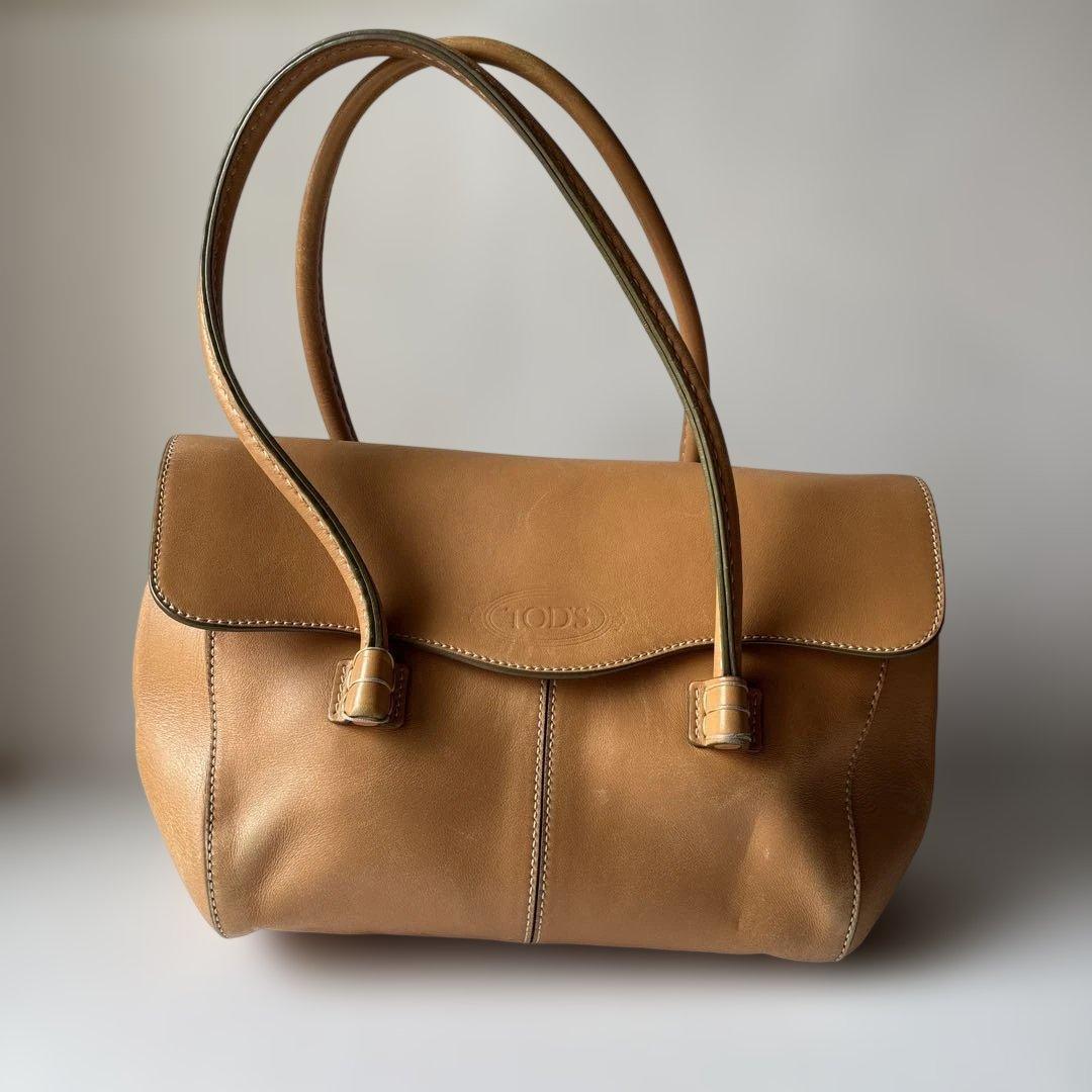 【匿名配送】TOD'S トッズ レザー ハンドバッグ 本革　ベージュ 難ありTod's;整体状态不佳