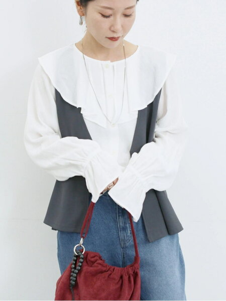 【SALE／60%OFF】ラッフルカラーブラウス Samansa Mos2 blue サマンサモスモス トップス シャツ・ブラウス ベージュ ホワイト ブルー【RBA_E】[Rakuten Fashion]F;ベージュ